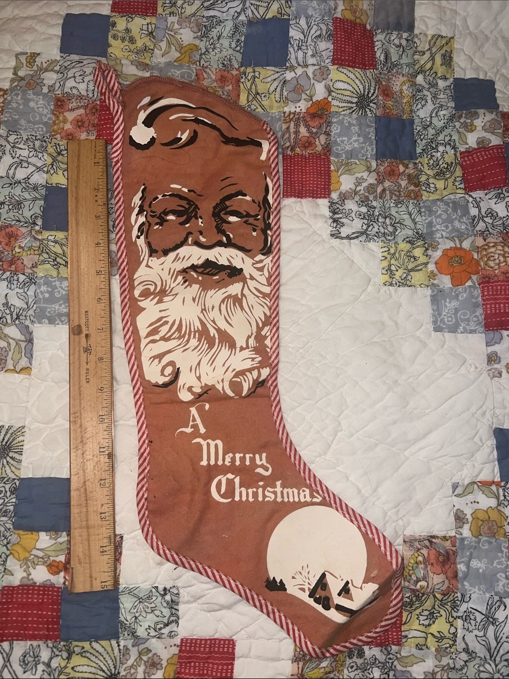Antique Santa Christmas stocking